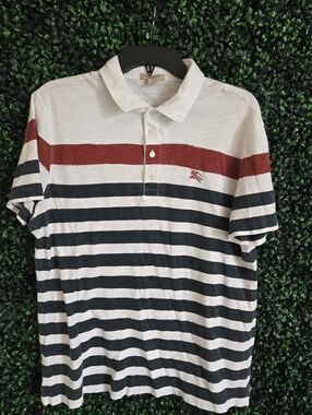 Burberry Brit Macbeth Polo Mens Large Striped Lightweight Designer Shirt